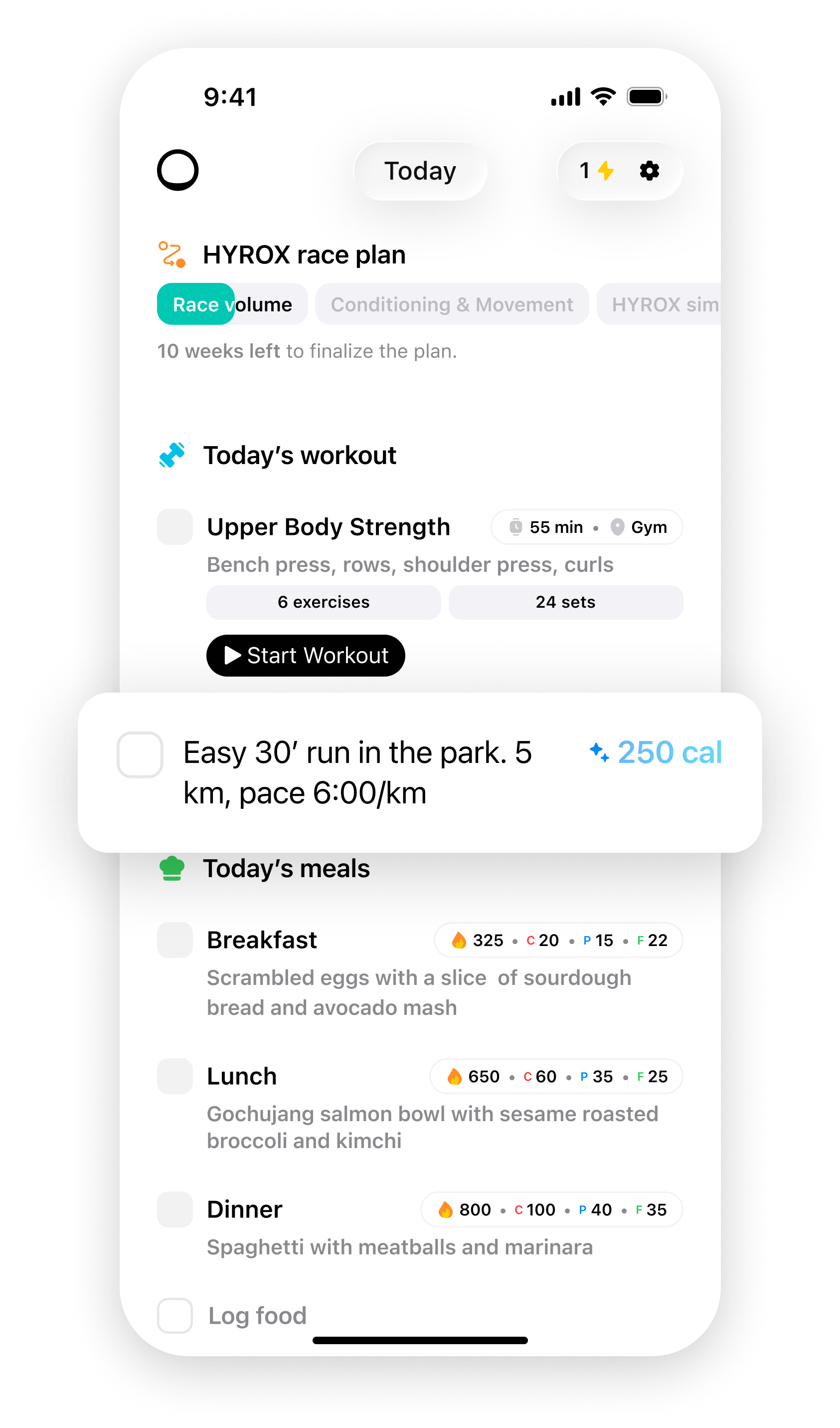 Trika natural language workout logging screen