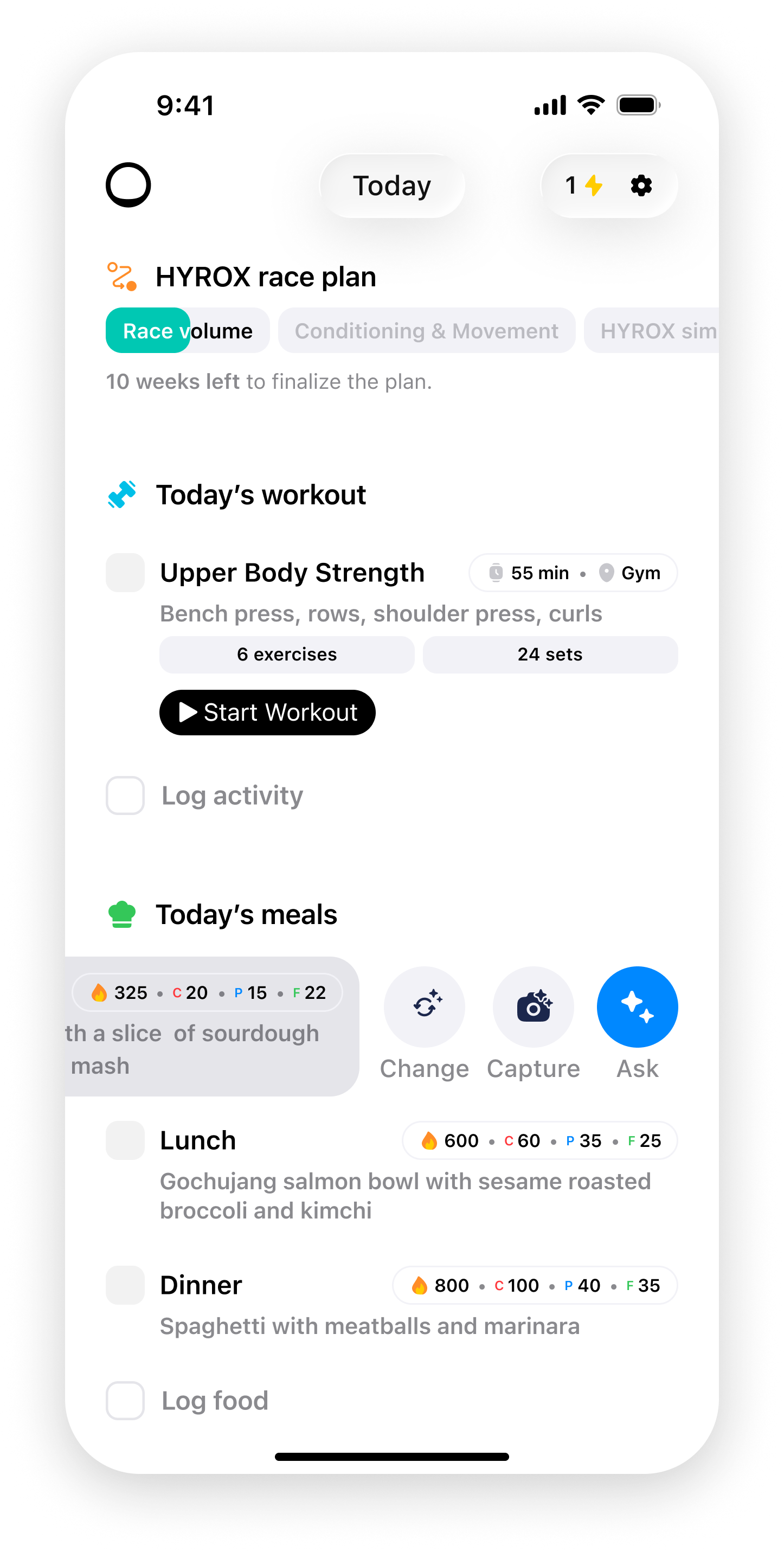 Trika meal AI actions screen