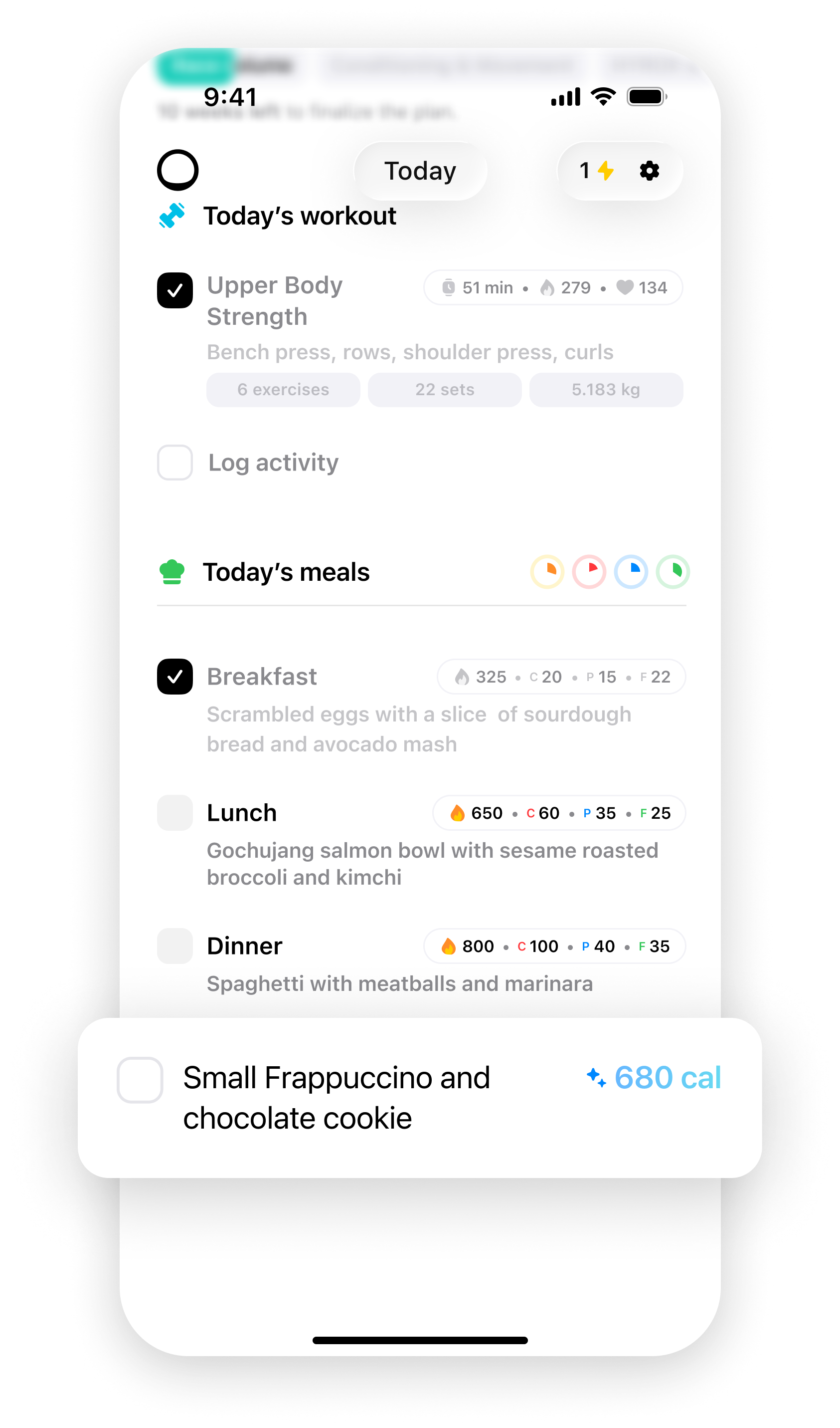 Trika natural language food logging screen